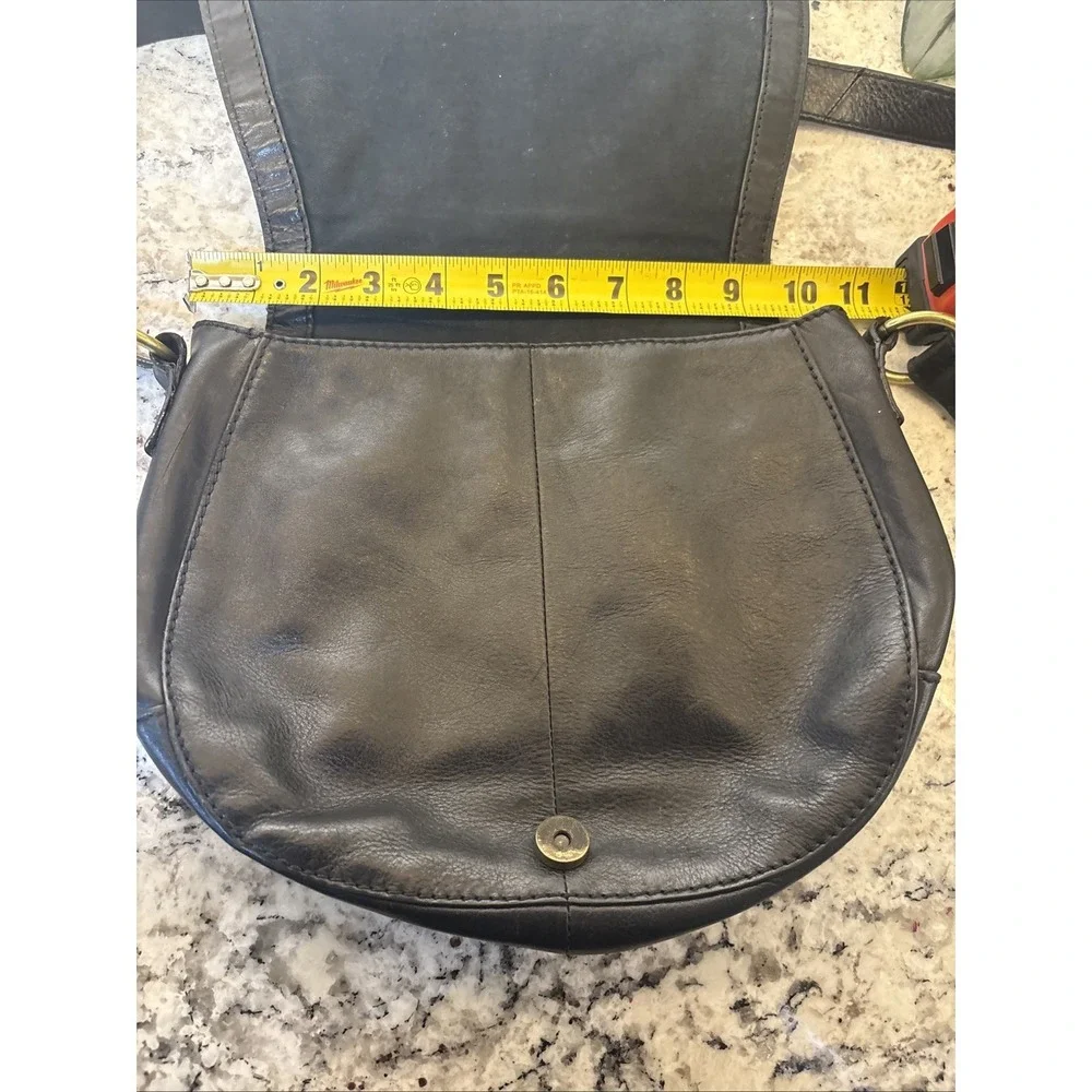 BTG FOSSIL REISSUE Black Leather Flap Calf Hair Crossbody Purse Saddle Bag READ